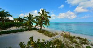 View of a beach in the Turks and Caicos Islands.